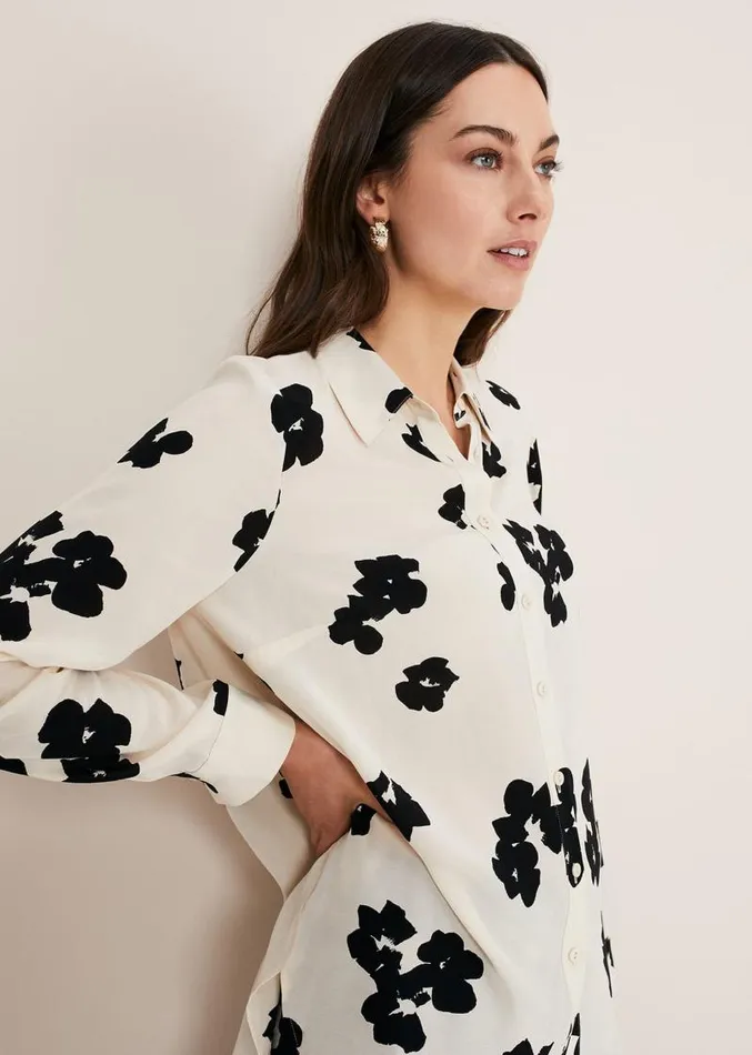 Rae Floral Longline Shirt Blackivory Women Phase Eight Shirts and Blouses