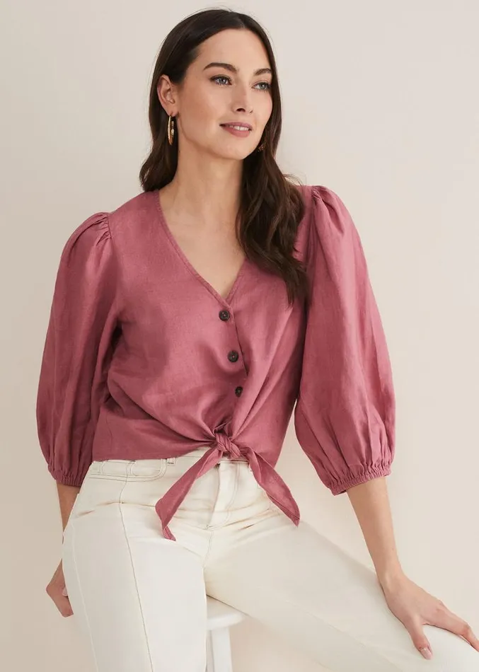 Raven Linen Tie Front Blouse Rose Women Phase Eight Shirts and Blouses