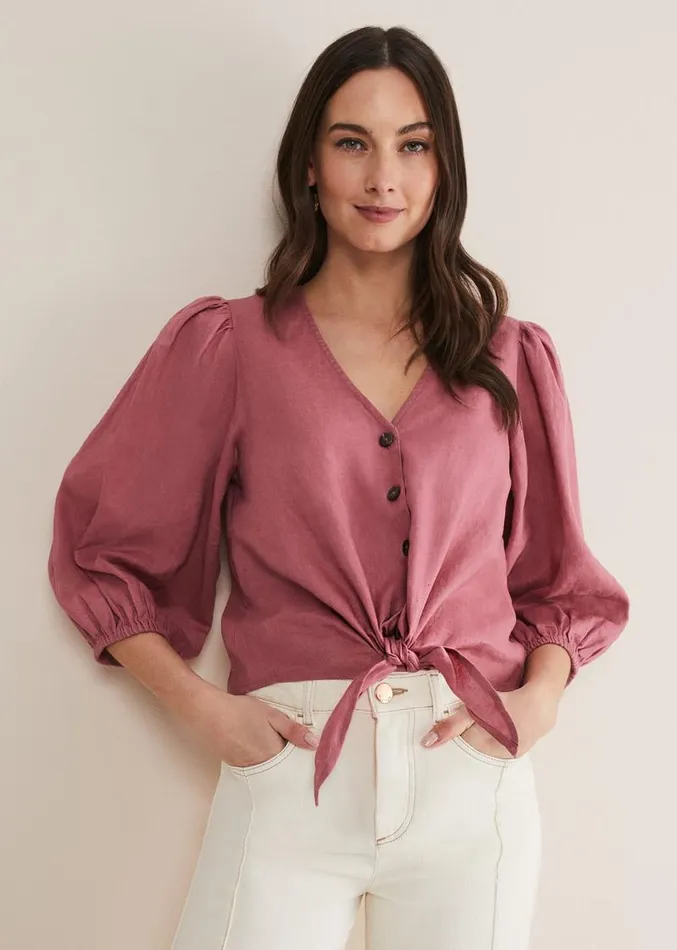 Raven Linen Tie Front Blouse Rose Women Phase Eight Shirts and Blouses