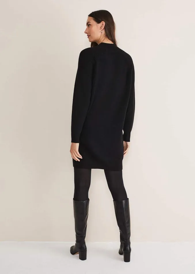 Reeva Cosy Button Detail Dress Black Women Phase Eight Dresses