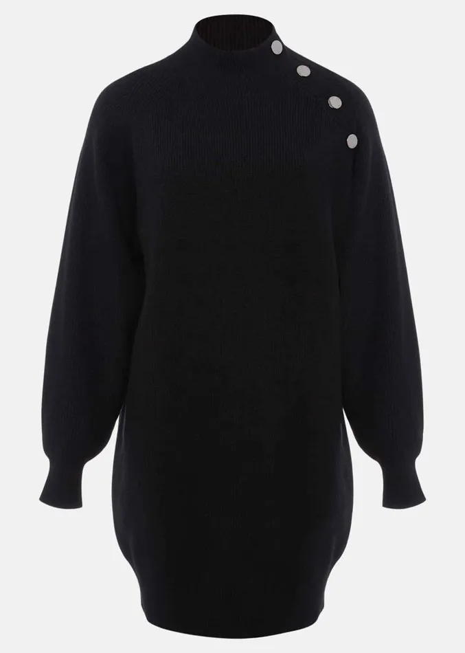Reeva Cosy Button Detail Dress Black Women Phase Eight Dresses