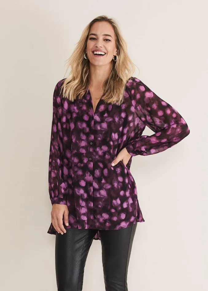 Rhian Chiffon Tunic Blouse Purple Women Phase Eight Shirts and Blouses