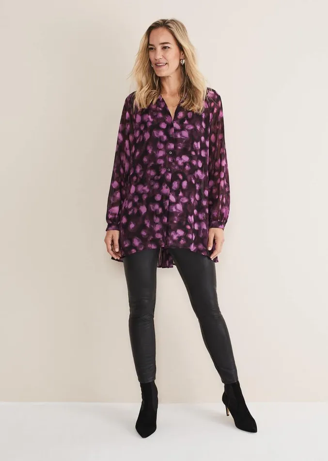 Rhian Chiffon Tunic Blouse Purple Women Phase Eight Shirts and Blouses