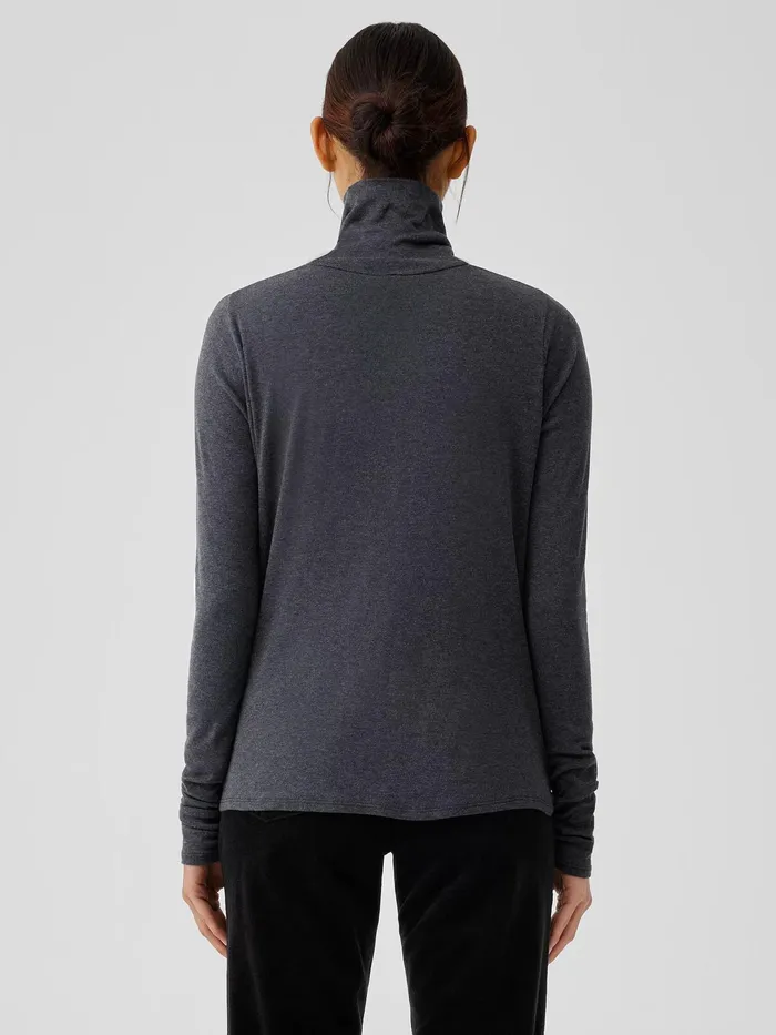 Ribbed Pima Cotton Blend Turtleneck Top Charcoal Women Eileen Fisher Tops and Tees