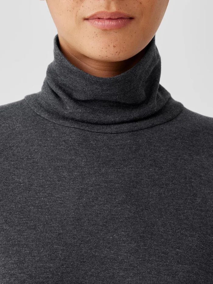 Ribbed Pima Cotton Blend Turtleneck Top Charcoal Women Eileen Fisher Tops and Tees