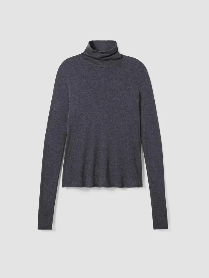 Ribbed Pima Cotton Blend Turtleneck Top Charcoal Women Eileen Fisher Tops and Tees