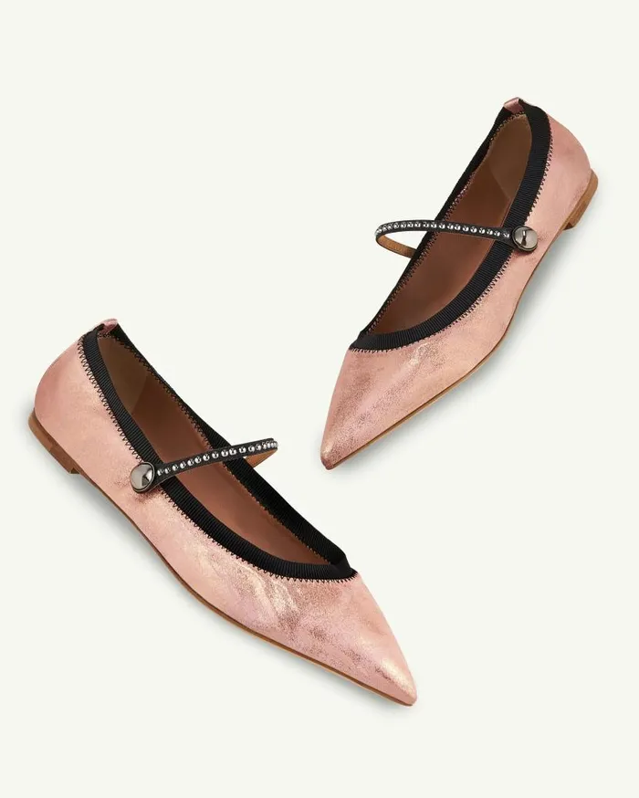 Romy Studs Flat Pink Women Aquazzura Flats Romy Studs Flat Pink Women Aquazzura Flats