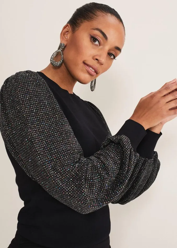 Rosen Disco Sleeve Knit Black Women Phase Eight Knitwear