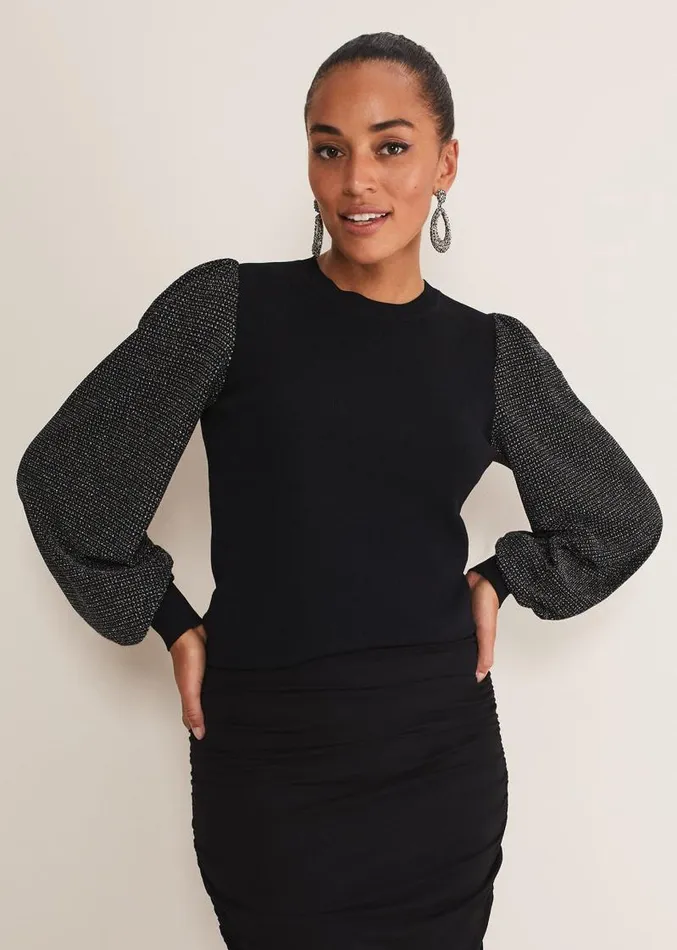 Rosen Disco Sleeve Knit Black Women Phase Eight Knitwear