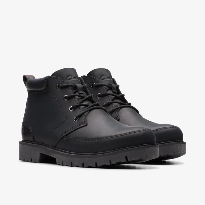 Rossdale Mid Black Leather Men Clarks Boots