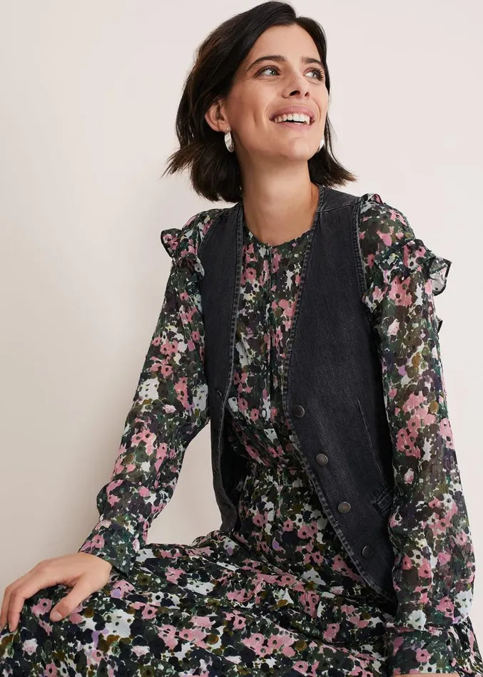 Rowena Denim Waistcoat Washed Black Women Phase Eight Coats
