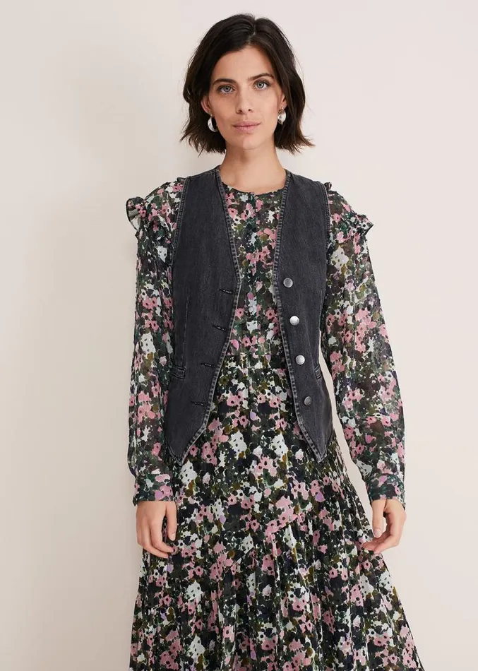 Rowena Denim Waistcoat Washed Black Women Phase Eight Coats