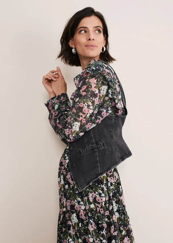 Rowena Denim Waistcoat Washed Black Women Phase Eight Coats