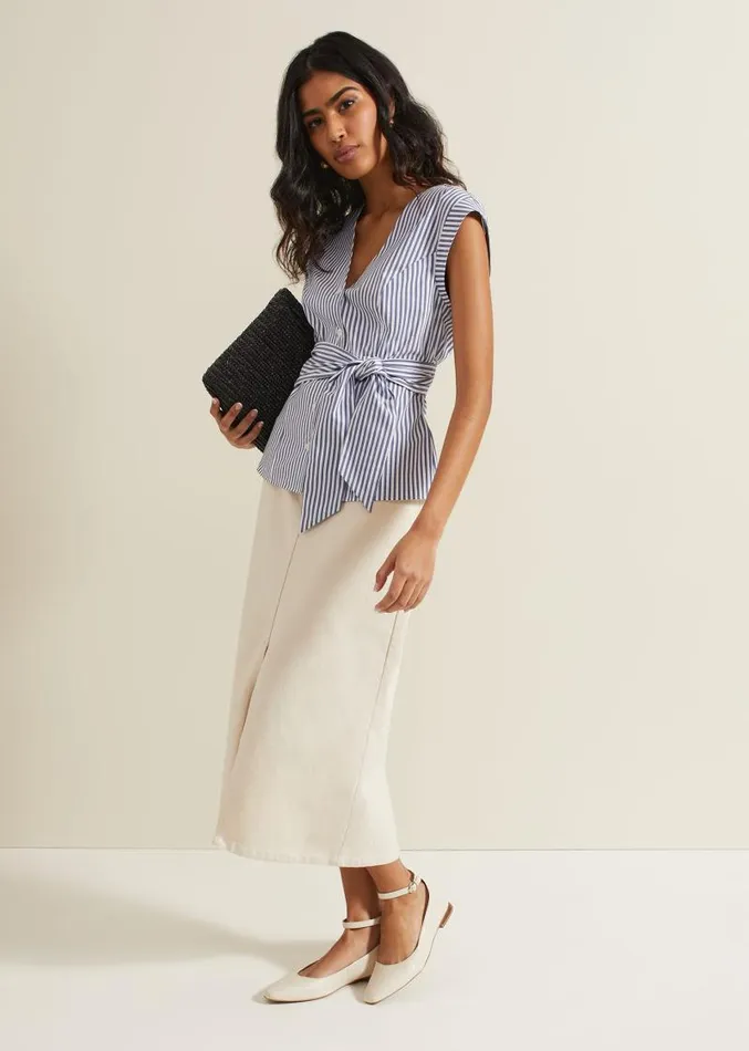 Sadie Striped Tie Waist Shirt Blue Women Phase Eight Shirts and Blouses