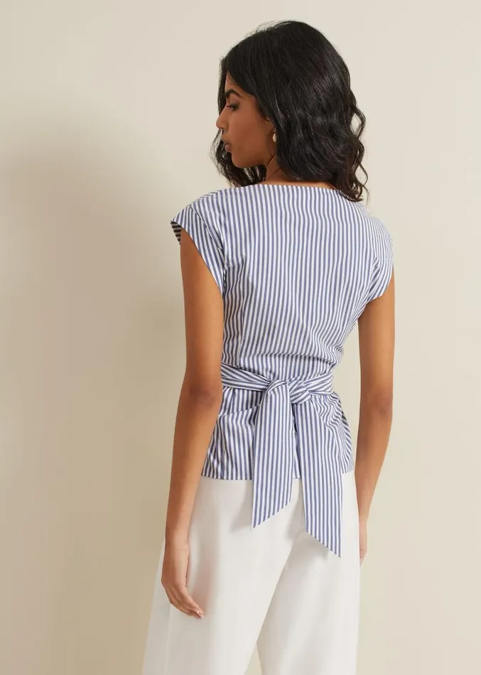 Sadie Striped Tie Waist Shirt Blue Women Phase Eight Shirts and Blouses