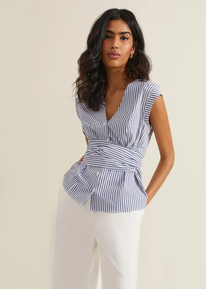 Sadie Striped Tie Waist Shirt Blue Women Phase Eight Shirts and Blouses