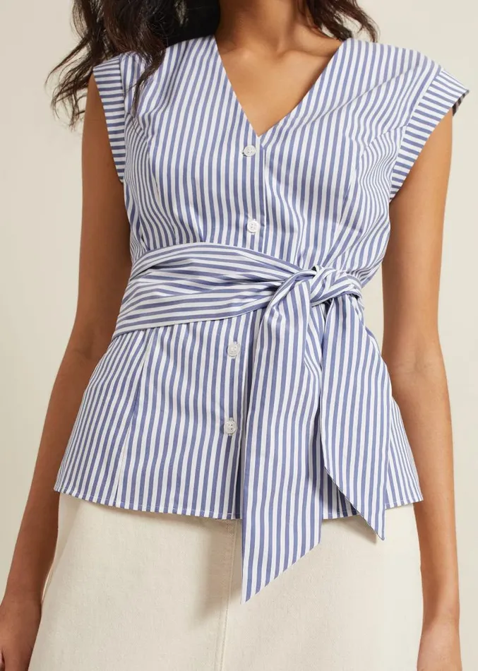 Sadie Striped Tie Waist Shirt Blue Women Phase Eight Shirts and Blouses