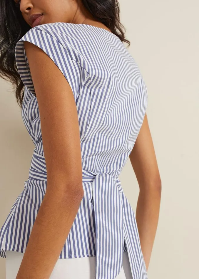 Sadie Striped Tie Waist Shirt Blue Women Phase Eight Shirts and Blouses