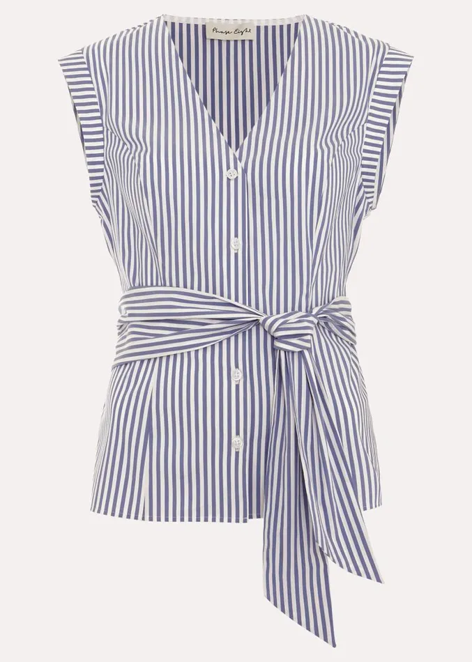 Sadie Striped Tie Waist Shirt Blue Women Phase Eight Shirts and Blouses