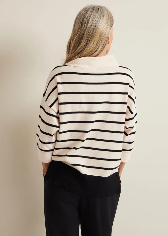 Salima Stripe Funnel Neck Jumper Blackivory Women Phase Eight Knitwear