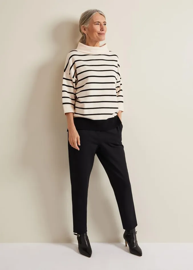 Salima Stripe Funnel Neck Jumper Blackivory Women Phase Eight Knitwear