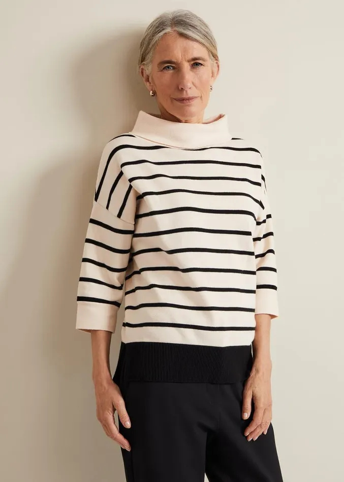 Salima Stripe Funnel Neck Jumper Blackivory Women Phase Eight Knitwear