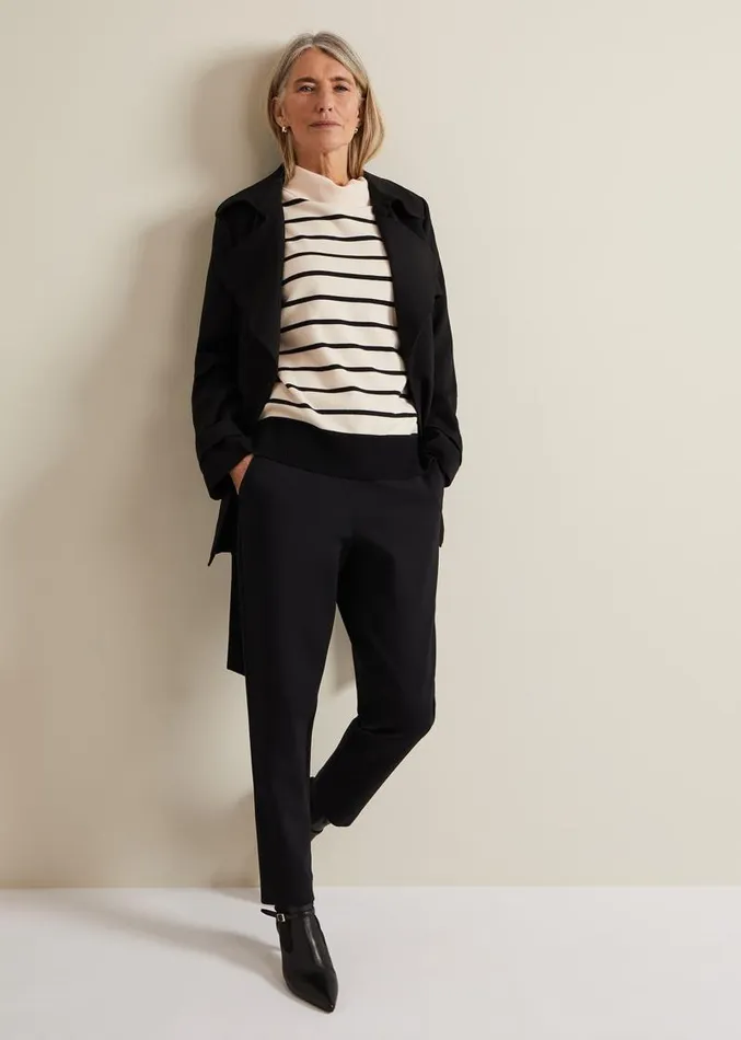 Salima Stripe Funnel Neck Jumper Blackivory Women Phase Eight Knitwear
