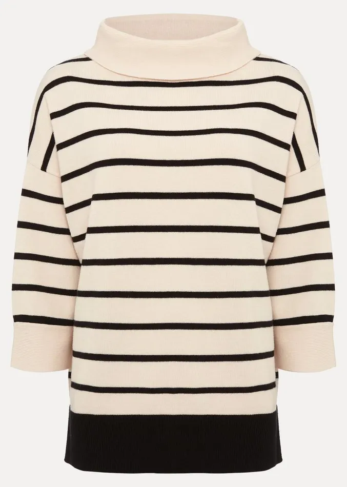 Salima Stripe Funnel Neck Jumper Blackivory Women Phase Eight Knitwear