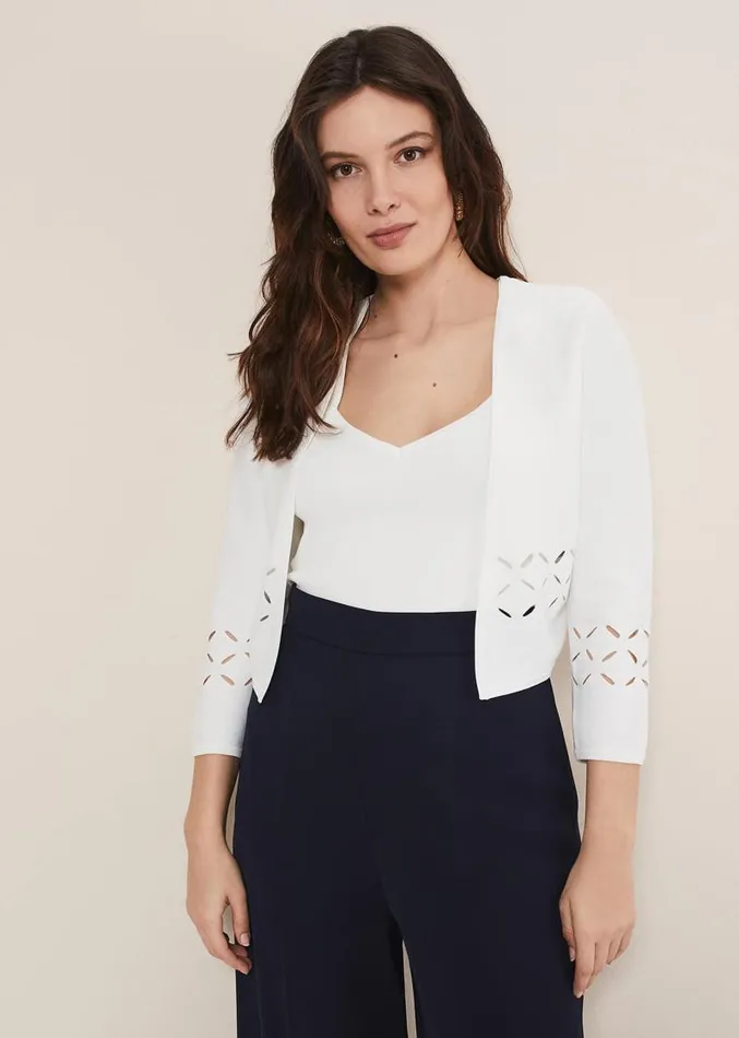 Salma Cut Out Jacket Ivory Women Phase Eight Knitwear