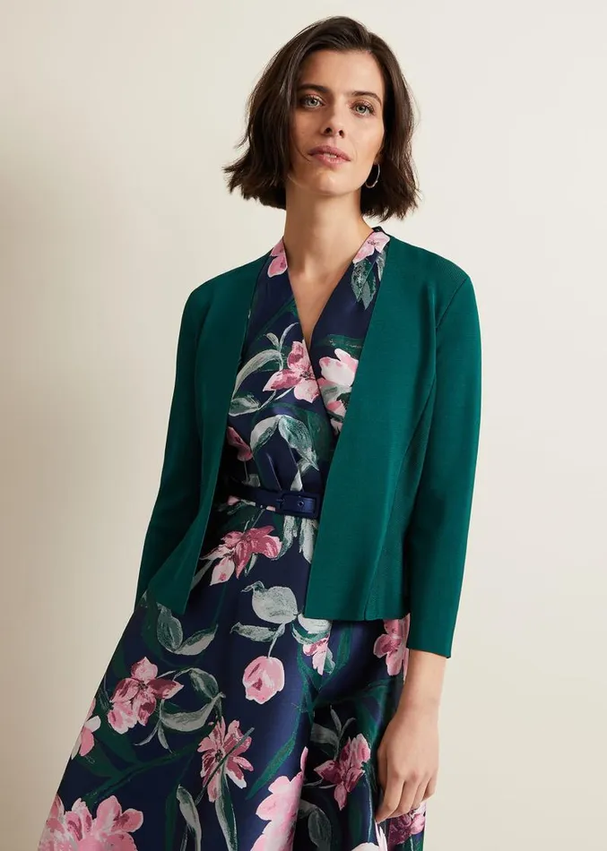 Salma Flare Hem Knitted Jacket Green Women Phase Eight Knitwear