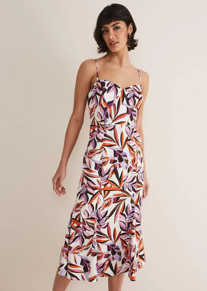 Sammie Leaf Print Fit And Flare Midi Dress Ivorymulti Women Phase Eight Dresses