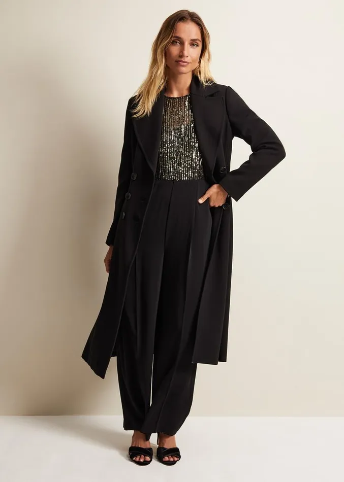 Sandra Black Long Smart Coat Black Women Phase Eight Coats