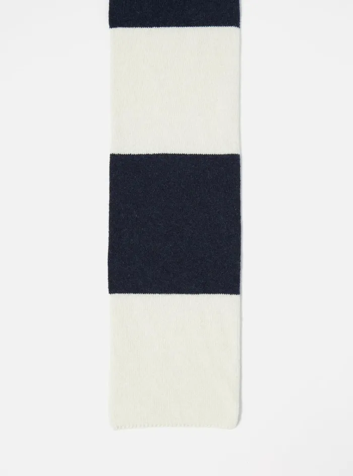 Scarves Men Universal Works Universal Works Deluxe Football Scarf In NavyEcru Soft Wool