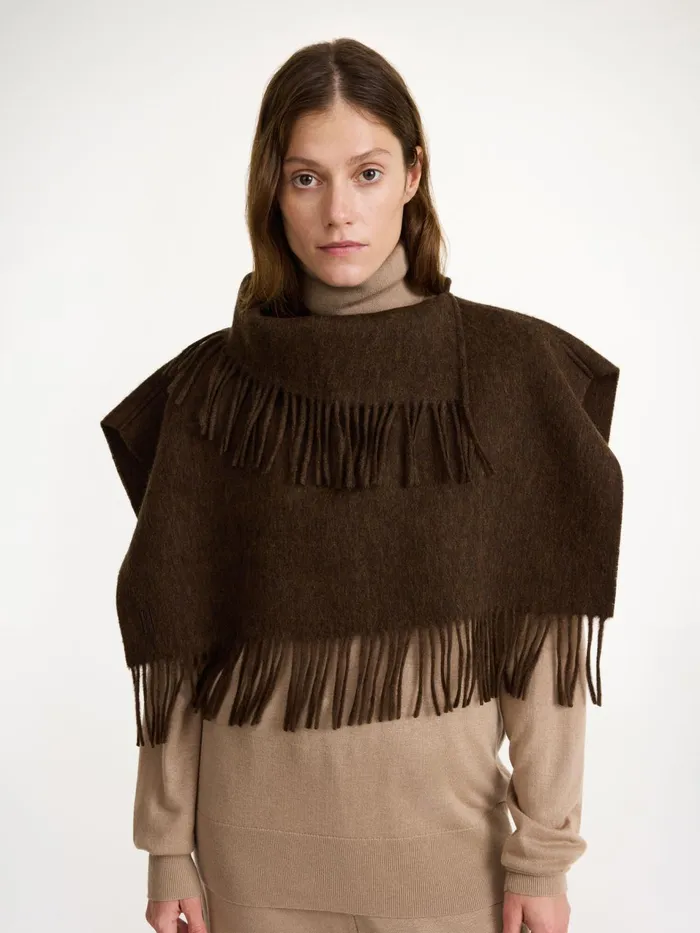 Scarves Women By Malene Birger Turtla Wool Fringe Bib Shitake