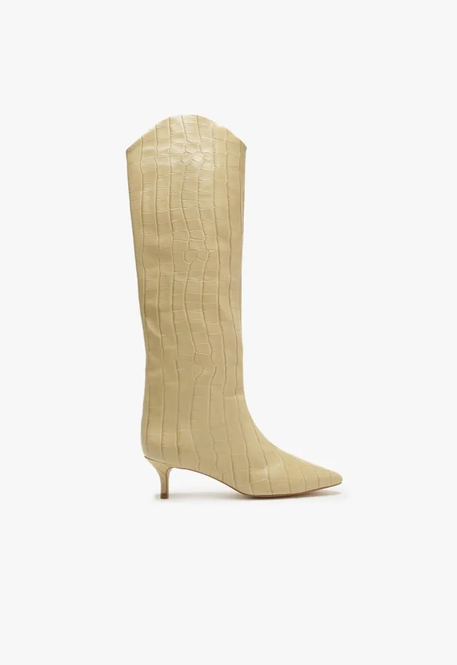 Schutz Shoes Maryana Boots Women Maryana Lo CrocodileEmbossed Leather Boot Almond Buff
