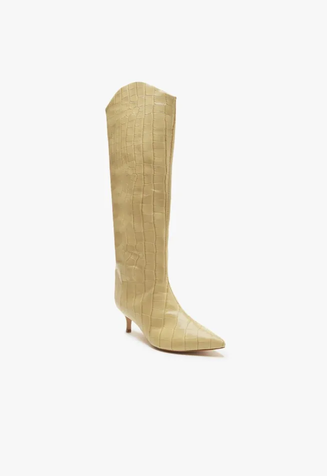 Schutz Shoes Maryana Boots Women Maryana Lo CrocodileEmbossed Leather Boot Almond Buff