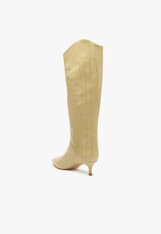 Schutz Shoes Maryana Boots Women Maryana Lo CrocodileEmbossed Leather Boot Almond Buff