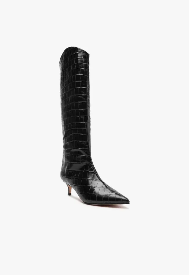 Schutz Shoes Maryana Boots Women Maryana Lo CrocodileEmbossed Leather Boot Black