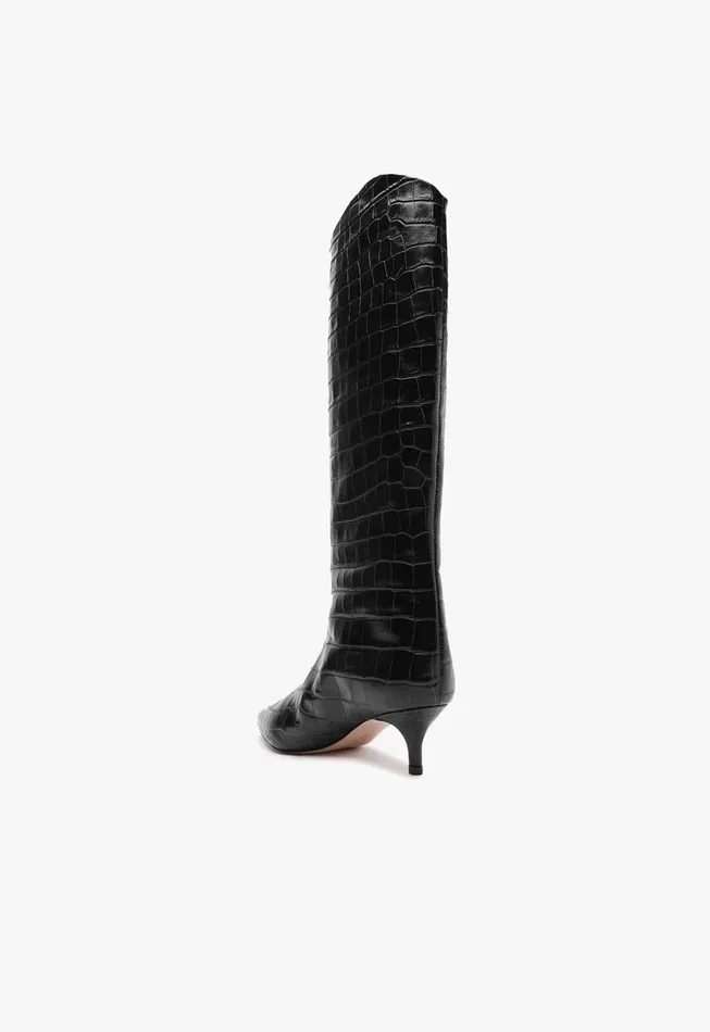 Schutz Shoes Maryana Boots Women Maryana Lo CrocodileEmbossed Leather Boot Black