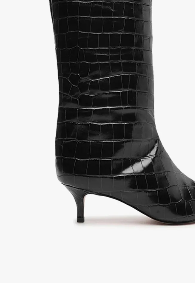 Schutz Shoes Maryana Boots Women Maryana Lo CrocodileEmbossed Leather Boot Black