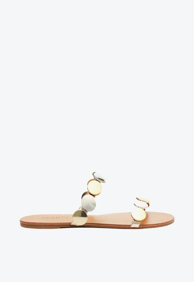 Schutz Shoes Mules Women Acacia Flat Sandal Gold