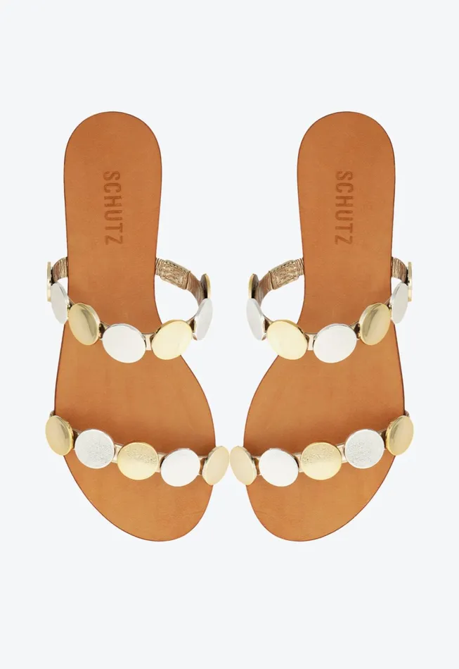 Schutz Shoes Mules Women Acacia Flat Sandal Gold
