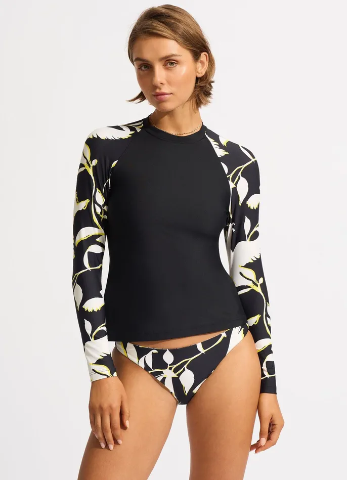 Seafolly Birds Of Paradise Long Sleeve Rashvest 8211 Black Women Rash Vests Seafolly Birds Of Paradise Long Sleeve Rashvest 8211 Black Women Rash Vests
