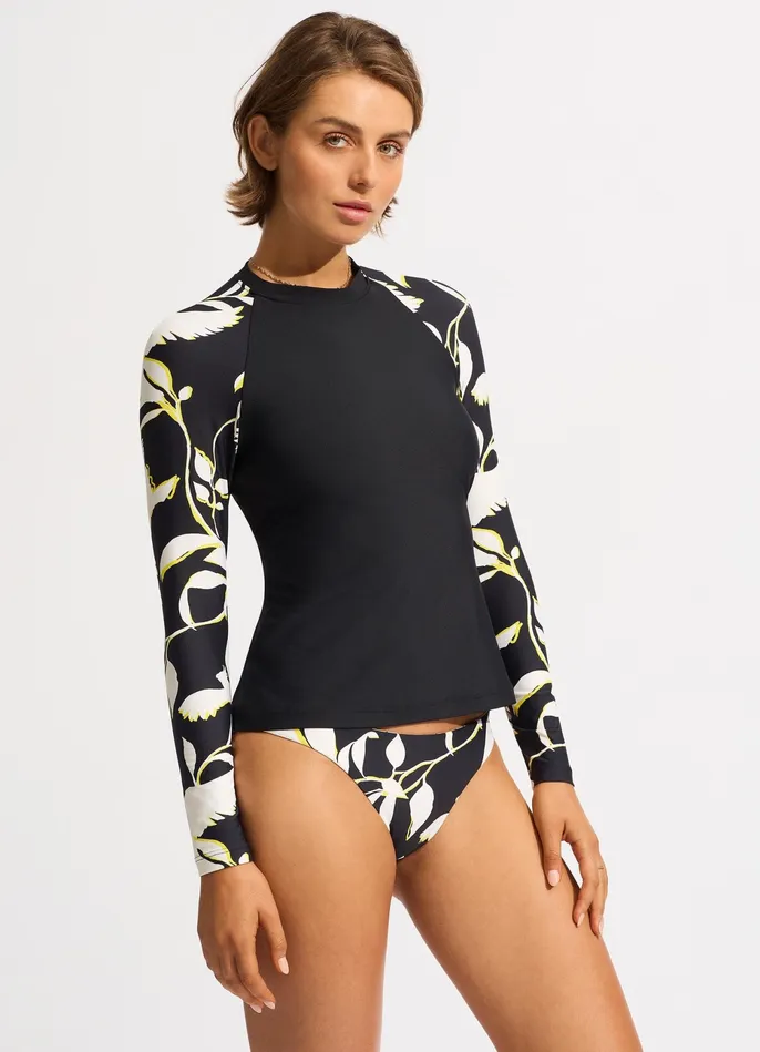 Seafolly Birds Of Paradise Long Sleeve Rashvest 8211 Black Women Rash Vests Seafolly Birds Of Paradise Long Sleeve Rashvest 8211 Black Women Rash Vests