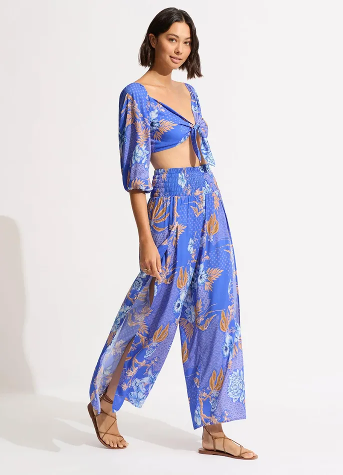 Seafolly Eden Shirring Pant 8211 Azure Women Pants and Shorts Seafolly Eden Shirring Pant 8211 Azure Women Pants and Shorts