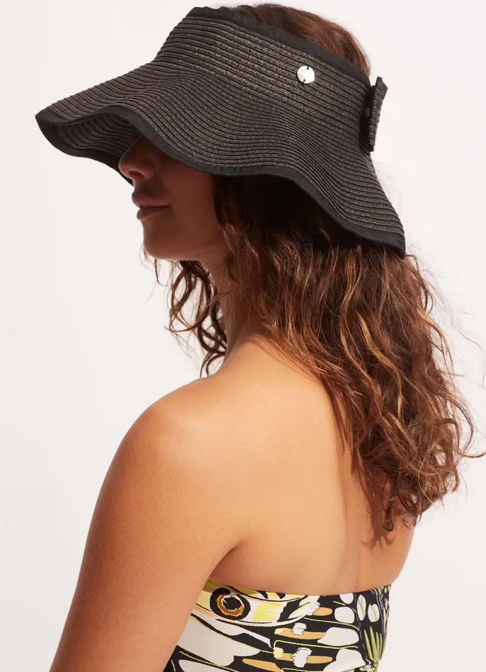Seafolly Sahara Roll Up Visor 8211 Black Women Beach Hats