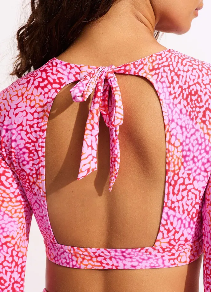 Seafolly Sea Skin Long Sleeve Crop Rashie 8211 Fuchsia Rose Women Rash Vests
