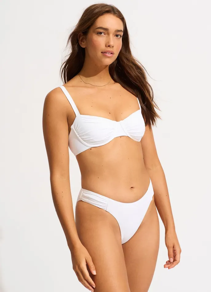 Seafolly Seafolly Collective High Leg Ruched Side Bikini Bottom 8211 White Women More Coverage