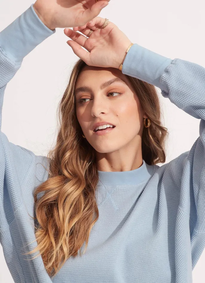 Seafolly Waffle Sweat Top 8211 Powder Blue Women Tops