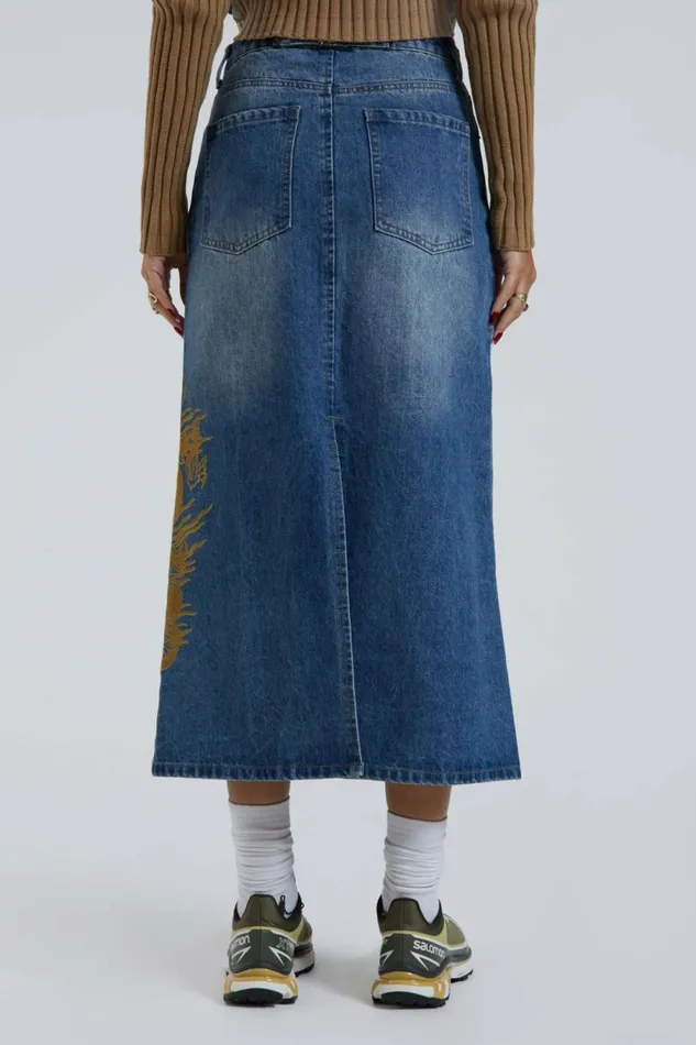 Serpent Denim Slit Maxi Skirt Blue Women Jaded London Skirts Serpent Denim Slit Maxi Skirt Blue Women Jaded London Skirts